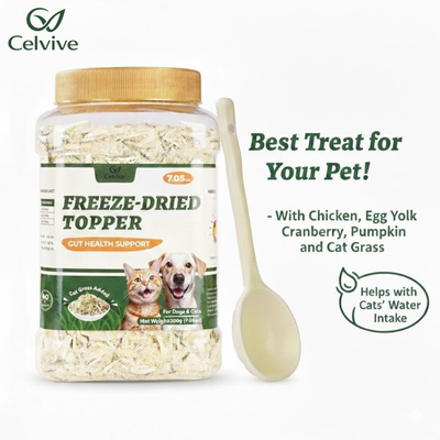 Celvive - Freeze-Dried Topper For Cats With Chicken, Egg Yolk, Cranberry, Pumpkin and Cat Grass